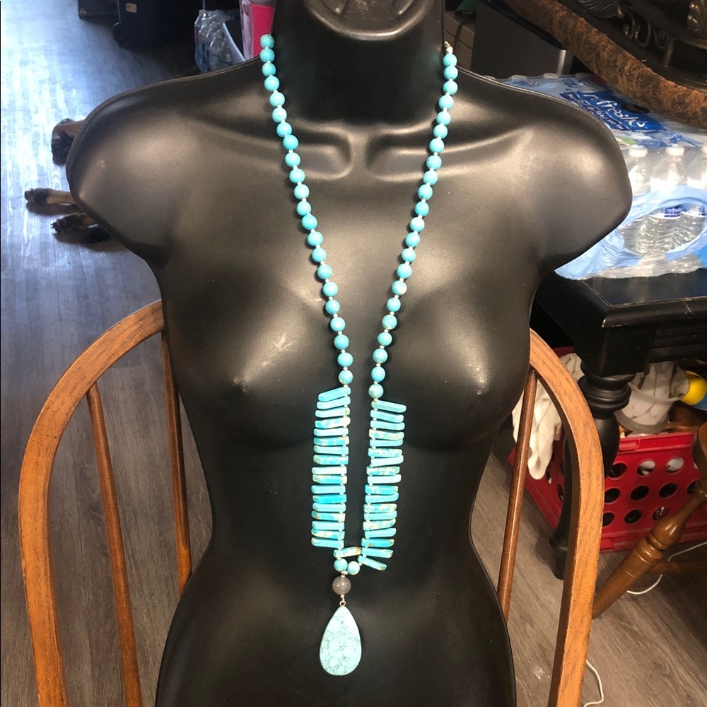 Chico's Turquoise Bead Long Pendant Necklace